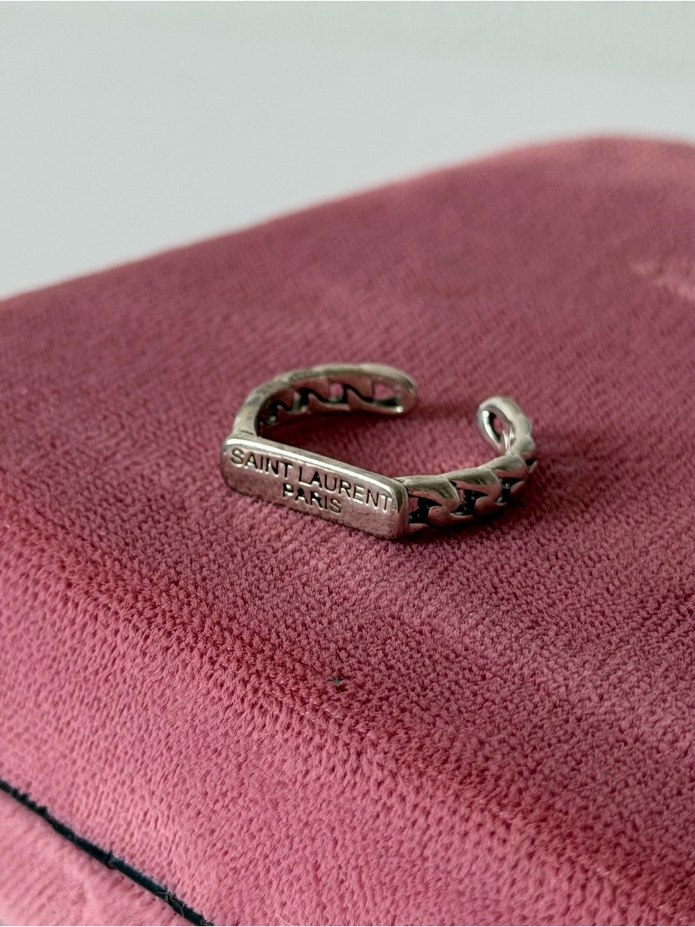 Saint Laurent Sterling Silver Ring with Pink Accent